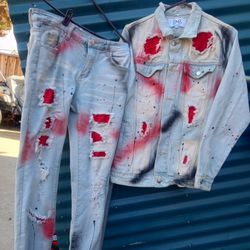 dxa Jean Jacket N Jean Matching Pants In Good Condition  40$ 