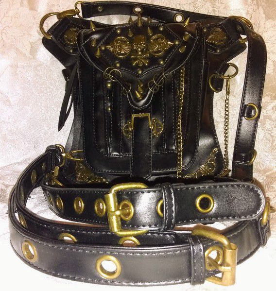 Retro Steampunk Gothic PU Leather Fanny Pack Thigh Studs Shoulder Bag Personalized Messenger Bag