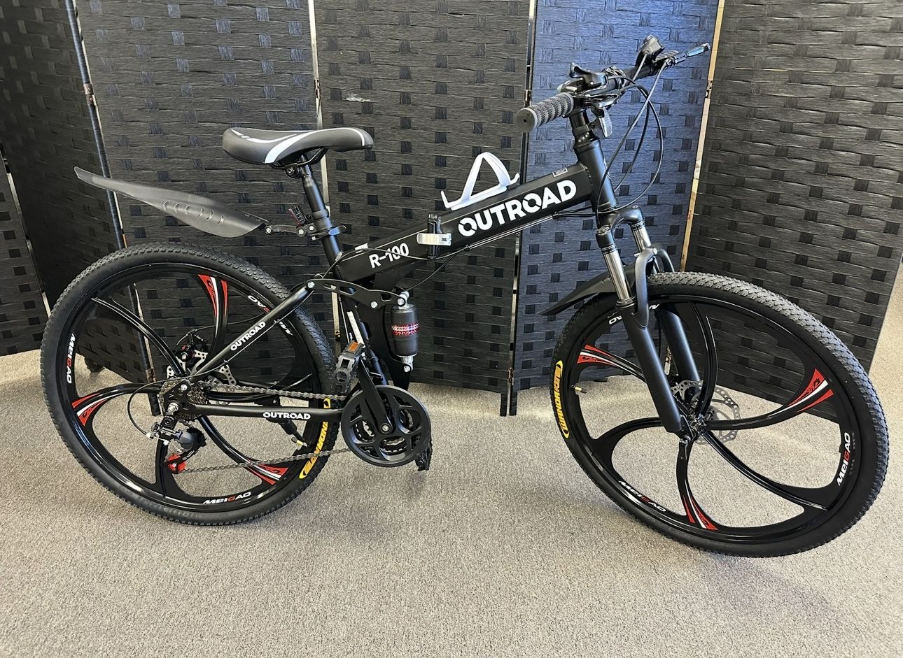 26”Folding Mountain Bike, 21 Speed Full Suspension High-Carbon Steel MTB Foldable Bicycle