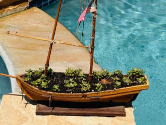 Wooden Model Sailboat Succulent Planter