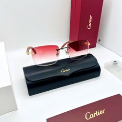 Cartier Wood Frame Red Lenses Sunglasses For Men