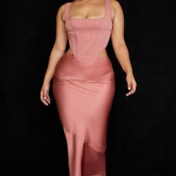 House of CB Set Edetta Rose Mesh Corset XSmall  & Colette Rose Satin Midi Skirt