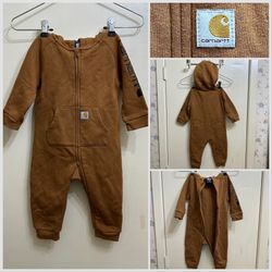 Boys Carhartt Fleece Zippered Onesie With Hood Size 9 Months