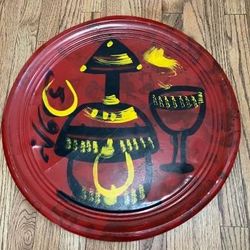 22” tin serving tray with hand painted Middle Eastern motif