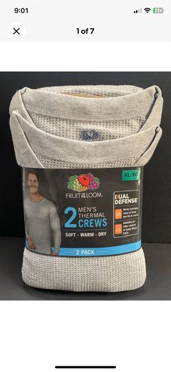 Fruit Of The Loom XL Gray 2 Pack Thermal Waffle Base Layer Crews Mens Shirts