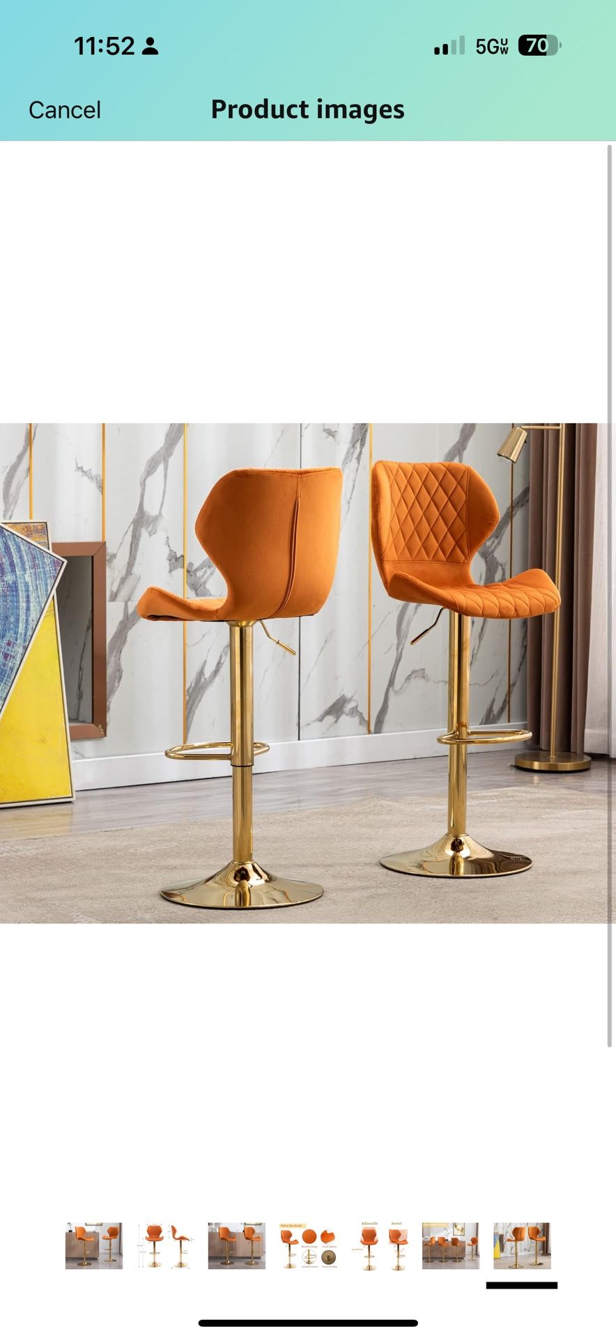 Orange Velvet Bar Stools - Brand New box unopened