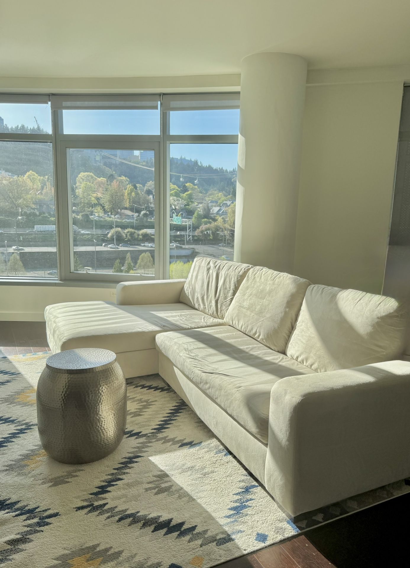 Pottery Barn Modern Double Chaise Sectional Sofa Couch - Big Sur Bench Cushion & Performance Suede