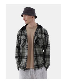 Men's Hooded Long Sleeve Flannel Shirt, Size 2XL.   (T)