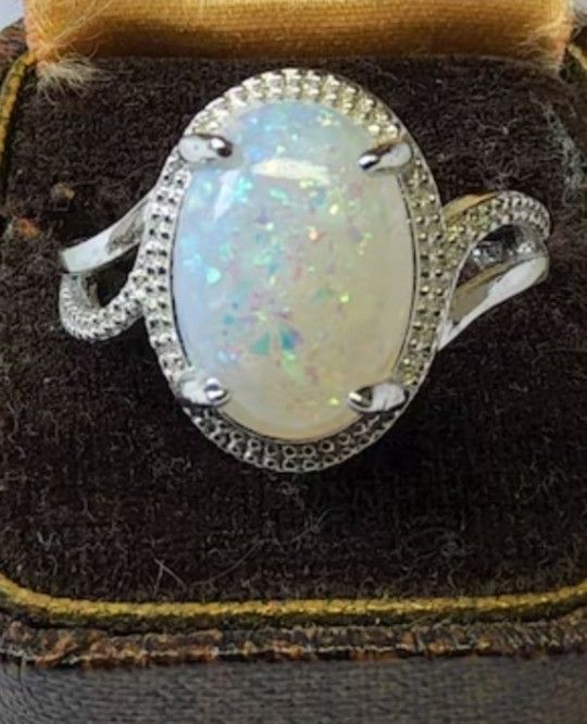 Sterling Silver Faux Opal Ring, Size 7.25