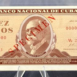 10 Pesos Banco Nacional De Cuba-Specimen-unc-1969