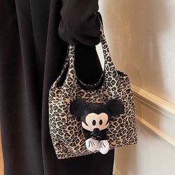 Leopard print large-capacity bag women‘s new fashion Mickey office worker versatile commuting one-shoulder tote bag 