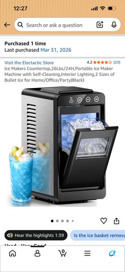 NEW Portable Ice Maker Machine with Self-Cleaning,Interior Lighting,2 Sizes of Bullet Ice for Home/Office/Party(Black)