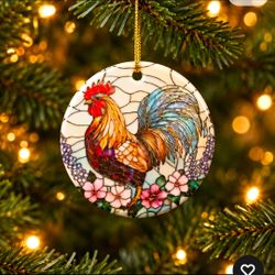 Rooster Stained Glass Style Christmas Ornament