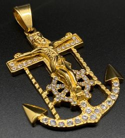 Stainless Steel 18K Gold Plated Pendant With Cubic Zirconia