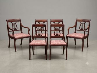 Set of 6 Duncan Phyfe Style Lyre Back Dining Chairs