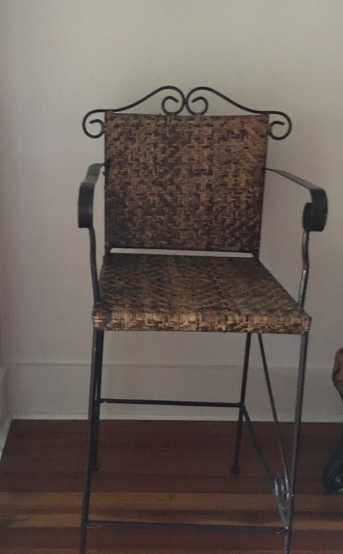 Vintage (2) iron and wicker bar stools
