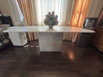 Vintage Postmodern Solid Marble Dining Table – 79" Pedestal Base