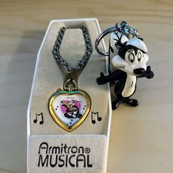 Vintage ARMITRON PEPE LE PEW & Penelope Musical HEART Necklace Watch