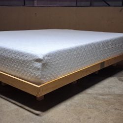 Queen Zinus 14" Mattress and All Wood Floating Bed Frame