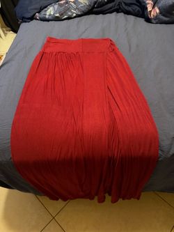 Long Red Split Leg Skirt