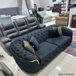 LUPINO BLACK VELVET SOFA & LOVESEAT