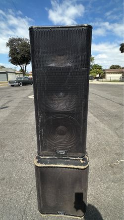 One set of QSC one tower and one subwoofer in excellent condition