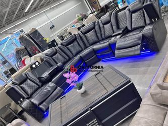 Leather Power Recliner sofa LED lights, Wireless charging and cup holder