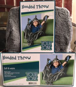 (NEW) YOUR ZONE SHARK HOODED THROW - SIZE: 40” x 50”