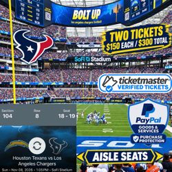 2 NFL Tickets – Texans vs Chargers SoFi Stadium