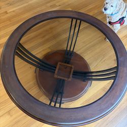 Wood, Cast Iron, Glass Side Table