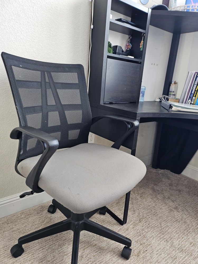 MICKE Corner workstation, black-brown with chair $150