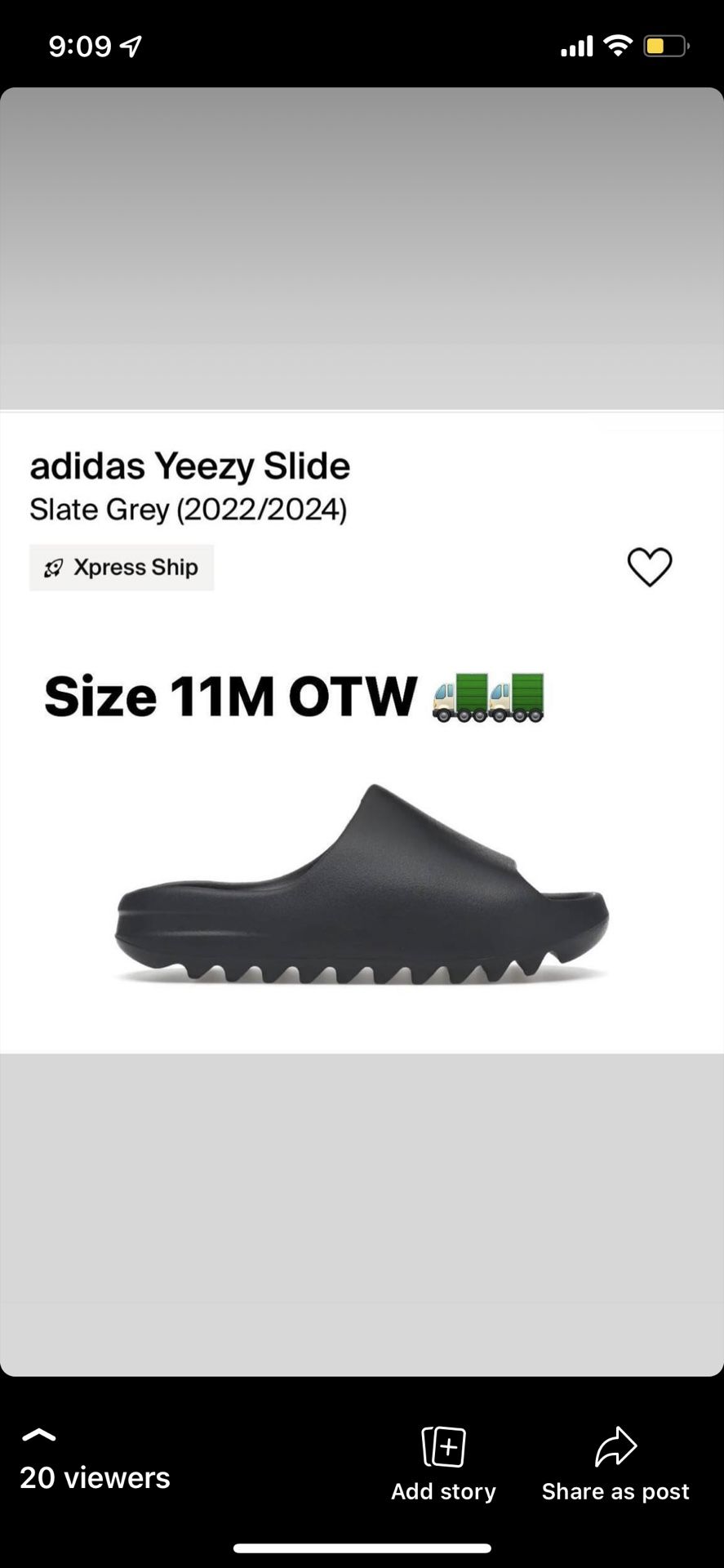 Adidas Yeezy Slide Slate Grey Size 11M