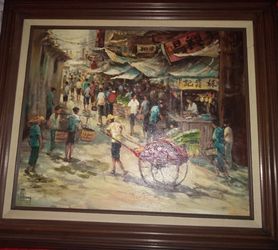 Vintage Oil Painting Asian Culture 