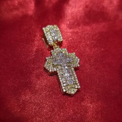 10k Yellow Gold Diamond Baguette Cross Pendant 1.10 ctw