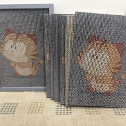 Decorative Cat Scratching Board with Frame – 7 Interchangeable Pads, 3 Designs