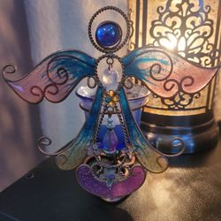 Vintage Angel Copper Candle Votive Holder Tea Light Dangle Charm Flower Beads