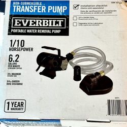 NEW EverBilt Portable Water Transfer Pump – 1/10 HP (In Box)