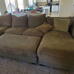 XL 3 piece + Large Ottoman Sectional With Removable Cushions In Moss Green Suede Fabric