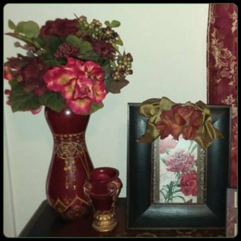 X3 VINTAGE HAND PAINTED FLORAL FLOWER ARRANGEMENT VASE URN ROSE FRAME PICTURE TABLE ART DECOR