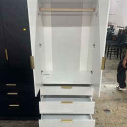 71.7" Modern White Wood Wardrobe Armoire with 2 Doors,3 Drawers,Hanging Rod
