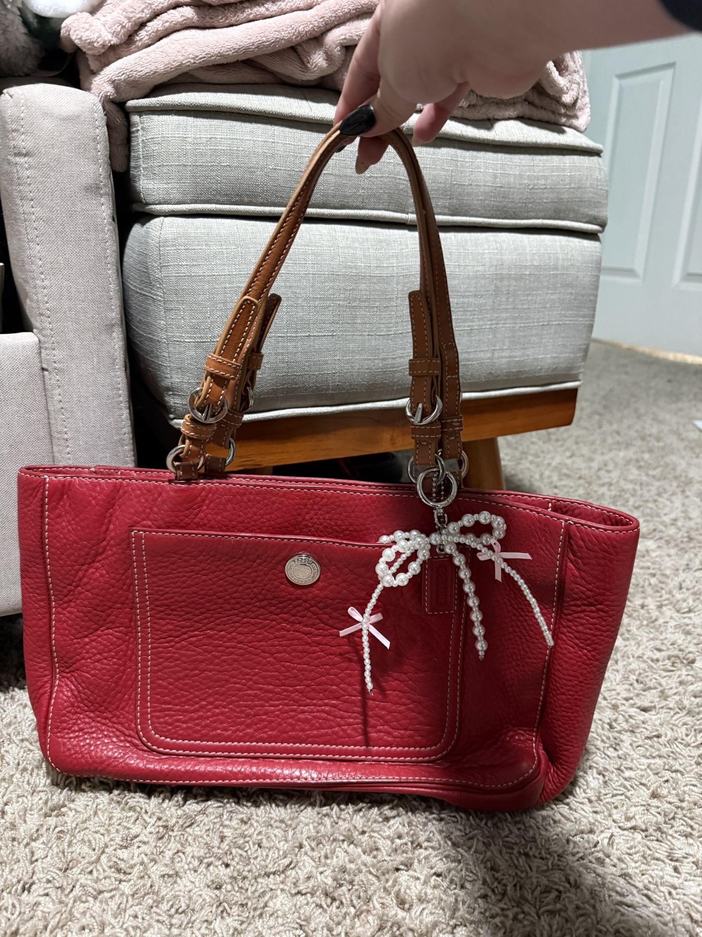 Coach Vintage Red Leather Shoulder Tote
