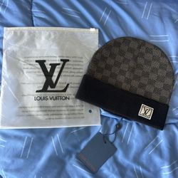 Designer Black LV Damier Beanie Hat w/ Tag