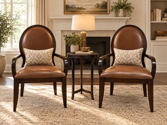 Elegant Matching Pair of Oval-Back Accent Chairs