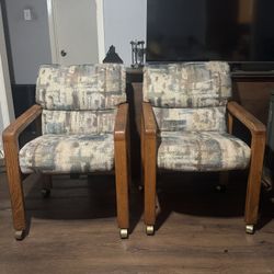 Vintage Oak Rolling Arm Chairs, Rocking Seats