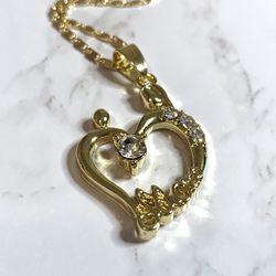 White Stone Mom Heart Necklace Mother’s Day(14k Gold Plated)