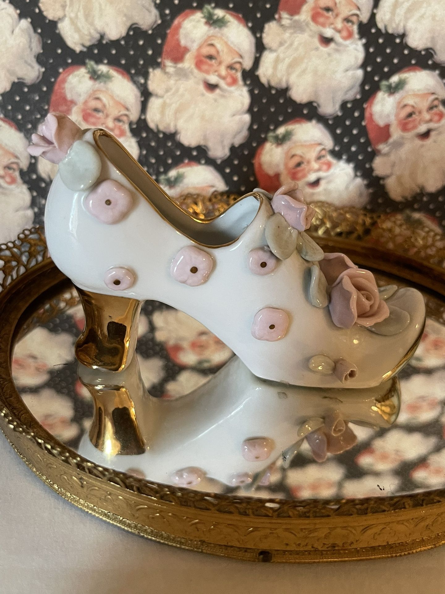 Antique Porcelain Ornate Shoe By Napco With Gold Accents 1940’s