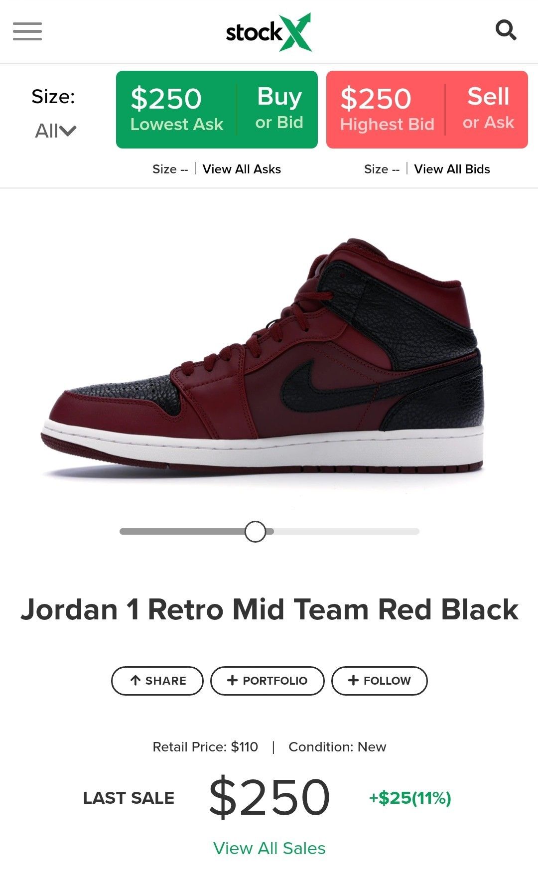 Nike Air Jordan 1 Mid in Team Red Black Summit White Men Size 10.5 Men s shoes