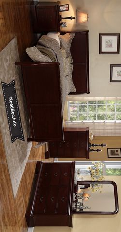 Cherry Wood king bedroom set $1399.99 Free delivery... Bed ..Mattress ..Dresser ..Chest ..Nightstand ..Mirror.. Free delivery