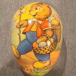 Large Rare Retail Easter Display Candy Container Egg German Bunny Paper Mache Lithograph Egg Western Germany Mid-Century C 1950

