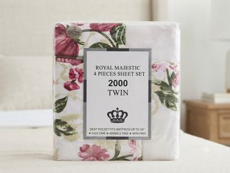 Royal Majestic 4-Piece Twin Sheet Set - Rose Floral Pattern